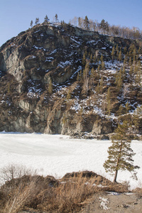 冬季结冰的高山河