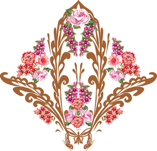 棕色装饰用粉红色和红色的花朵