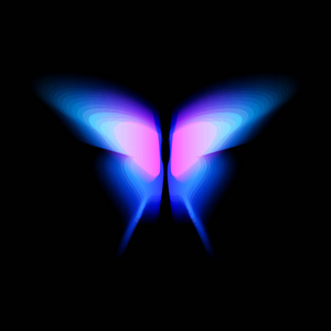 蝴蝶隔离标识。明亮的 colorfull 蝶翅, 动态运动, 模糊效果。黑色背景下的抽象向量标识