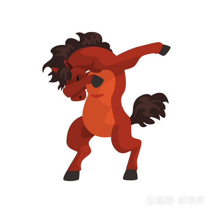 马站在配音跳舞姿势, 可爱的卡通动物做配音向量例证在白色背景