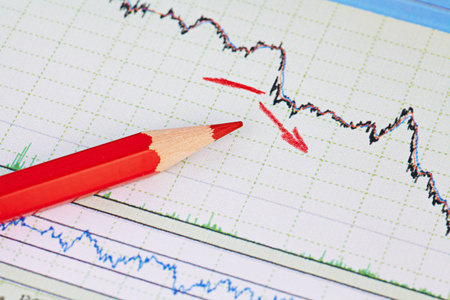 跌势金融市场图表概念与红色箭头。选择