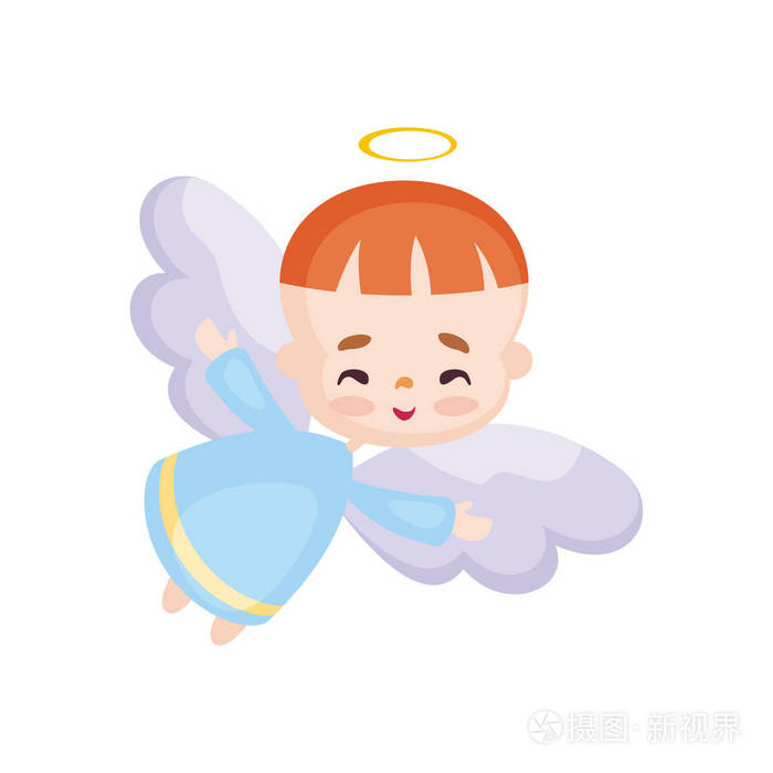 一个美丽的小天使的彩色图像.白色背景上的矢量插图