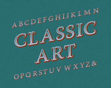 经典的艺术字样。老式字体。孤立英语字母表
