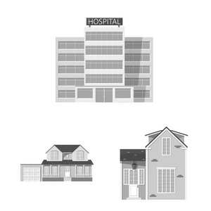 建筑物和前面符号的矢量设计。股票的建筑物和屋顶矢量图标集