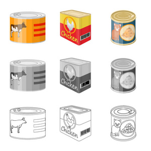 独立对象的罐头和食品标识。网络中的 can 和包装股票符号的收集