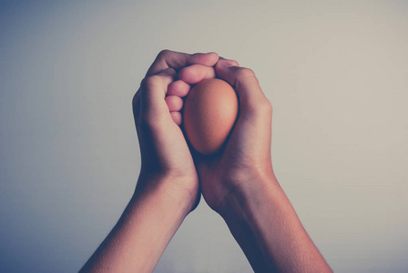 蛋在人的手保护概念