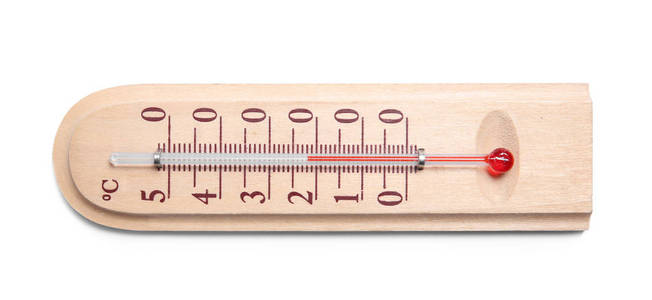 天气温度计在白色背景, 顶部看法