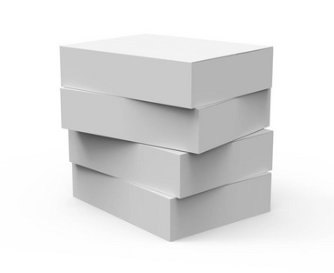 四灰平3d 渲染纸盒堆叠, 独立白色背景, 右倾斜