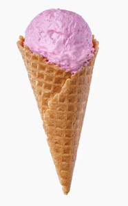 粉红色冰淇淋在一个华夫饼锥, 宏拍摄