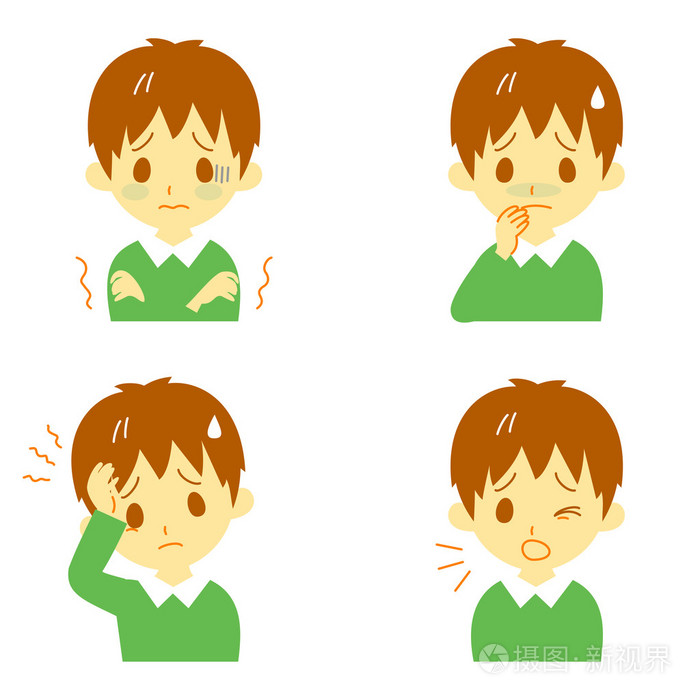 疾病症状01发烧和发冷头痛恶心咳嗽表达式男孩