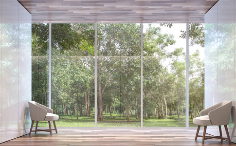 空房间现代空间与自然景观3d 渲染图像