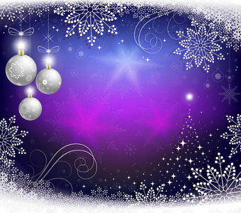 圣诞节蓝色背景与球和一棵抽象圣诞树