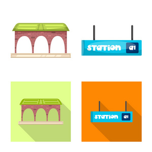 列车和车站图标的矢量图示。库存火车票矢量图标收藏