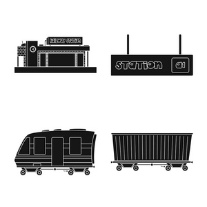 列车和车站标志的矢量设计。网上火车票股票符号的收集