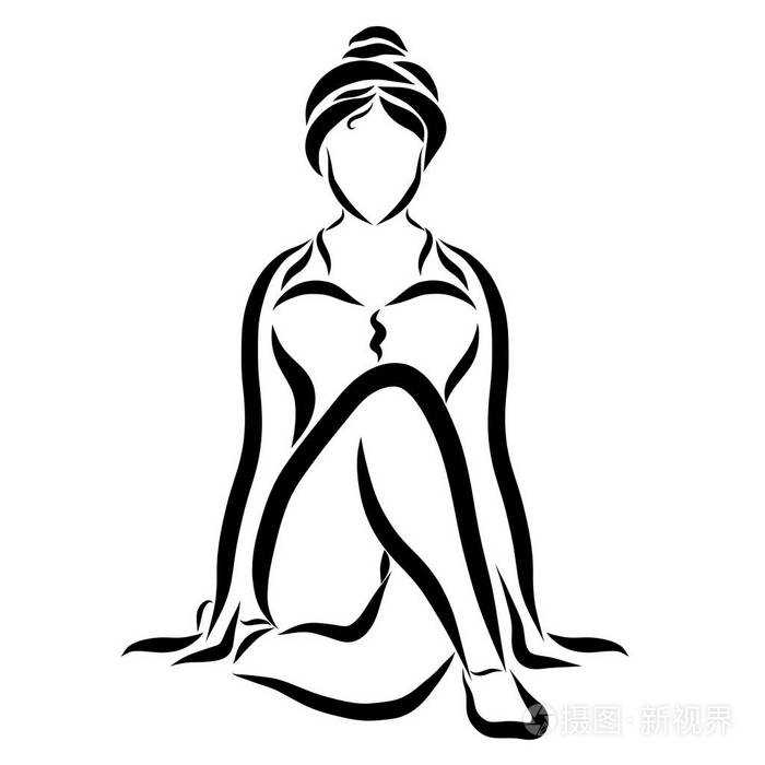 运动苗条的女人 放松 黑色线条