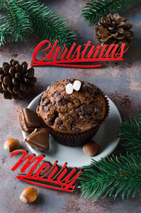 巧克力松饼和圣诞快乐题词