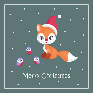 圣诞贺卡用可爱的小狐狸的形象。矢量插图