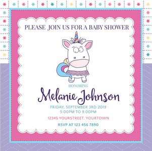 与可爱的小女孩 unicor 公司漂亮的婴儿淋浴卡模板