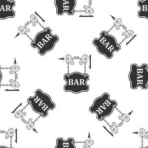 酒吧招牌图标无缝模式在白色背景上。平面设计。矢量图