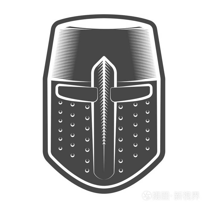 复古头盔中世纪骑士十字军在单色风格查出的向量例证
