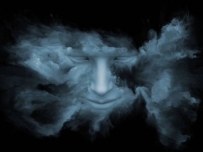 心雾系列。3d. 用分形颜料绘制人脸的插图在内心世界梦想情感创造力想象力和人类心智中的作用