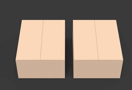 两个浅褐色3d 渲染纸盒并排放置, 孤立的黑暗背景