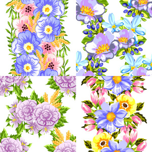 无缝的复古风格花卉图案设置。花元素的颜色