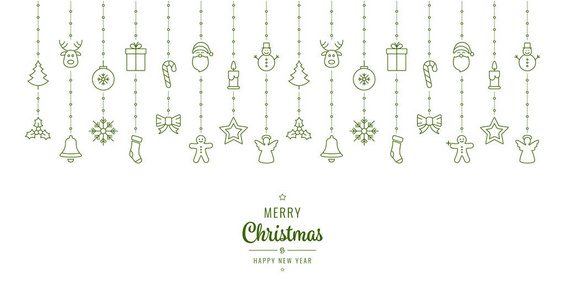 悬挂绿色白色背景的圣诞饰品元素