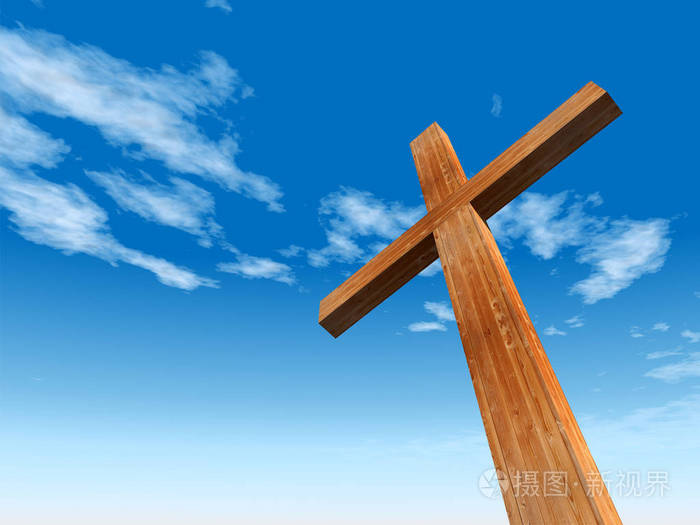 高决议基督徒十字架做木头在美丽的天空背景 圣诞节概念
