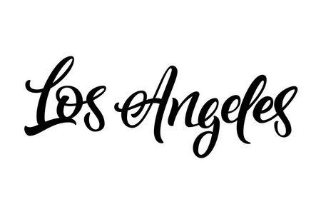 手写的城市名称。手刻字书法。洛杉矶