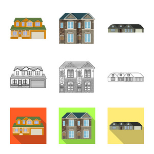 建筑和前面标志的向量例证。股票的建筑物和屋顶矢量图标集