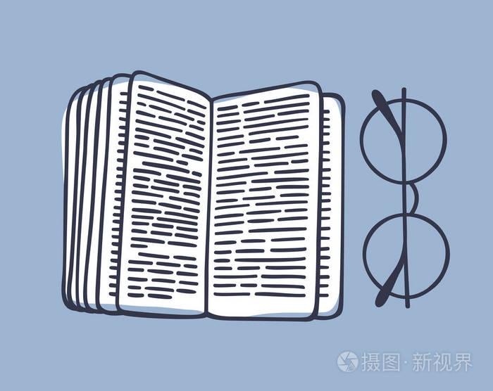 手绘插图.创意水墨艺术作品.实际矢量绘制.书和眼镜