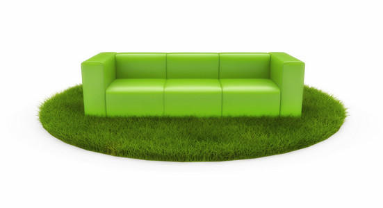 在绿色的原野上的绿色沙发