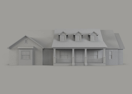 有车库的房子的模型。灰色背景的房子。3d 渲染