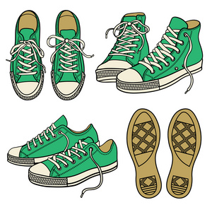 设置与绿色运动鞋