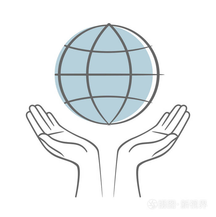手捧着地球.地球日快乐.拯救地球概念.矢量符号