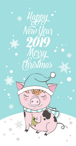 一套可爱的猪农场卡通人物。中国象征2019年。新年快乐。可爱的动物插画