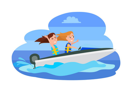 女孩有乐趣, 而乘坐小船, 划船水