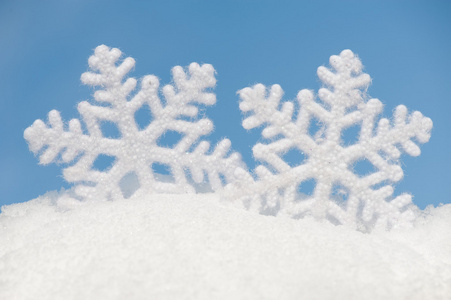 在雪的天空中的两个大雪花