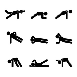锻炼身体锻炼舒展人棍子图。健康生活方式矢量插图 pictogra