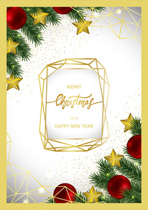 黄金几何框架圣诞节和新年贺卡