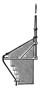 在烟囱上固定避雷针的方法, 复古雕刻插图。工业百科全书 E。拉米1875