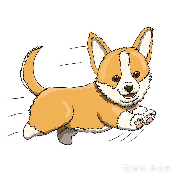 犬小狗微笑着全速奔跑.卡通人物插图