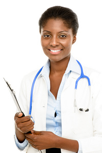 画像有信心非洲裔美国女性医生白色背景