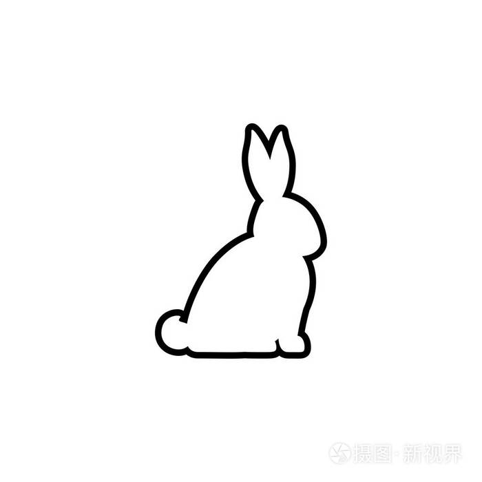 白兔子与黑色轮廓隔离白色背景