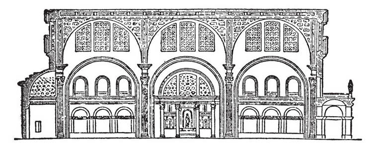 教堂, 用来形容古罗马公共建筑, 经常有中央殿和过道, 重要的罗马天主教教堂, 复古线条画或雕刻插图