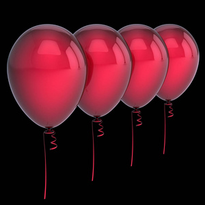 红色方气球4四空行排列。周年庆, 生日装饰。节日, 庆祝的象征。3d 渲染, 黑色隔离