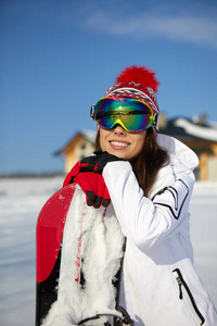 漂亮的女人和单板滑雪