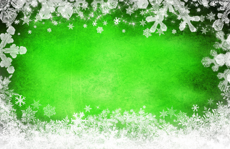 绿色圣诞背景与雪花