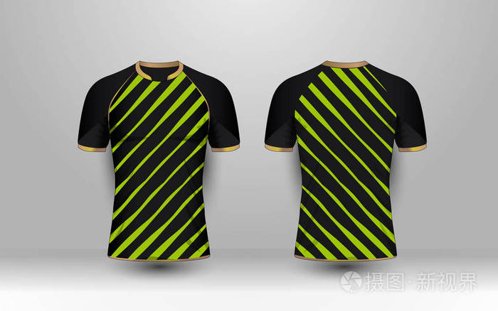 黑色和绿色条纹的金色图案运动足球球衣, 泽西